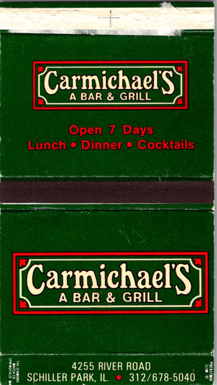 Carmichael's A Bar & Grill Schiller Park IL Vintage Matchbook Matchbox SMM21-3